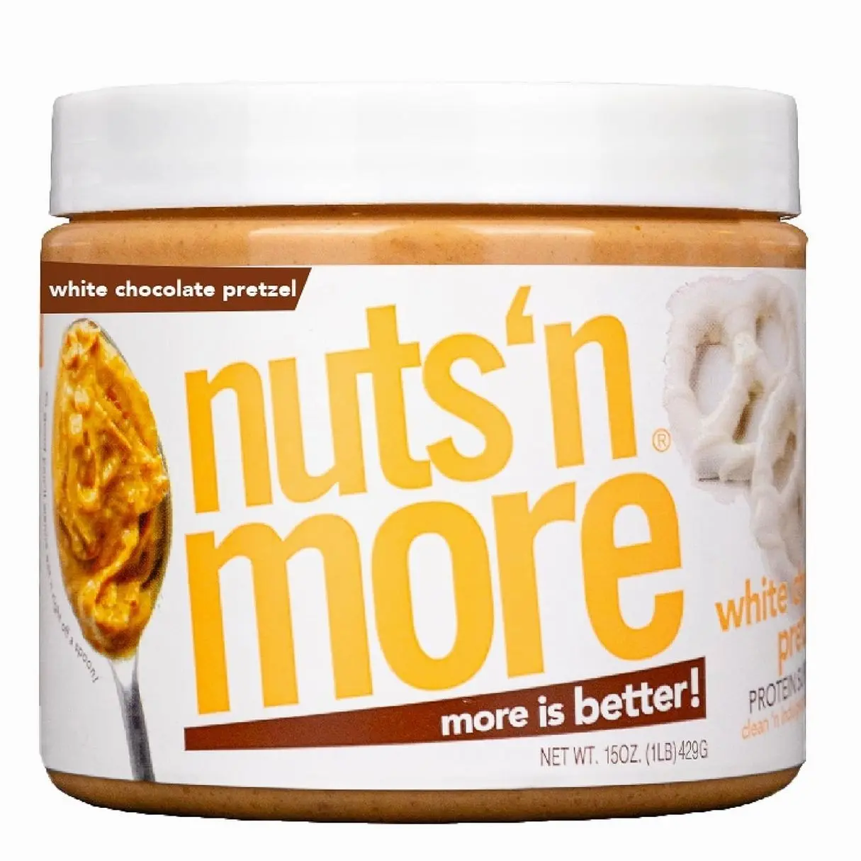 Nuts ‘N More White Chocolate Pretzel Peanut Butter Spread - High Protein, Low Carb, Low Sugar, Gluten Free, Non-GMO, All-Natural Nut Butter Snack (15oz Jar)