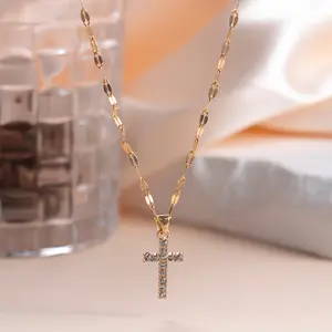 Faith Cross Necklace with Lip Chain| Rhinestone Accent| Everyday Elegant Accessory