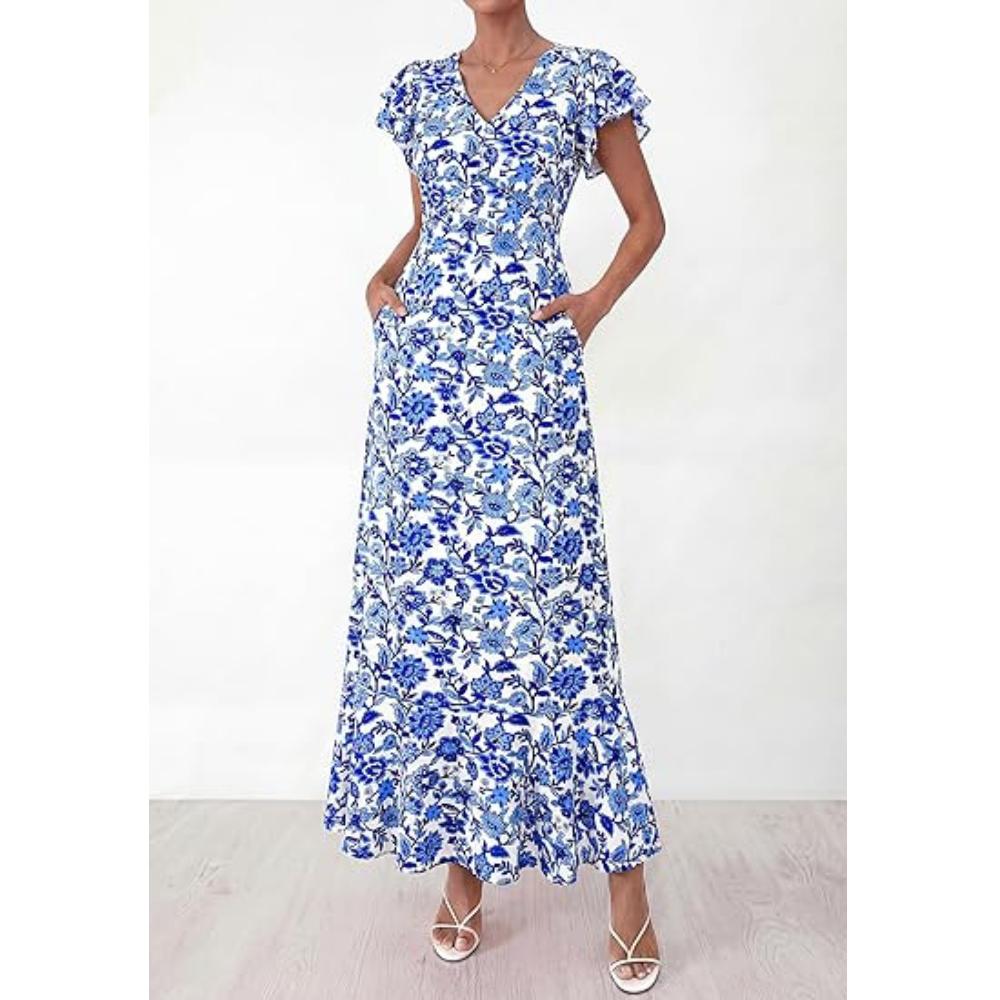 PRETTYGARDEN Floral Dress for Women Summer Boho Ruffle Flowy Cocktail Beach Spring Wedding Guest Maxi Long Dresses