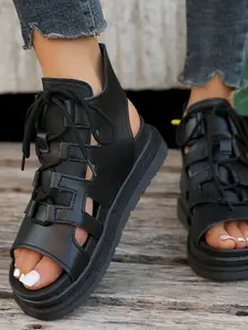 Women's Casual Thick Sole Sandals, Adjustable Strap Anti-Slip Lightweight Shoes, Commute & Weekend Leisure Wear, 2 Colors Available