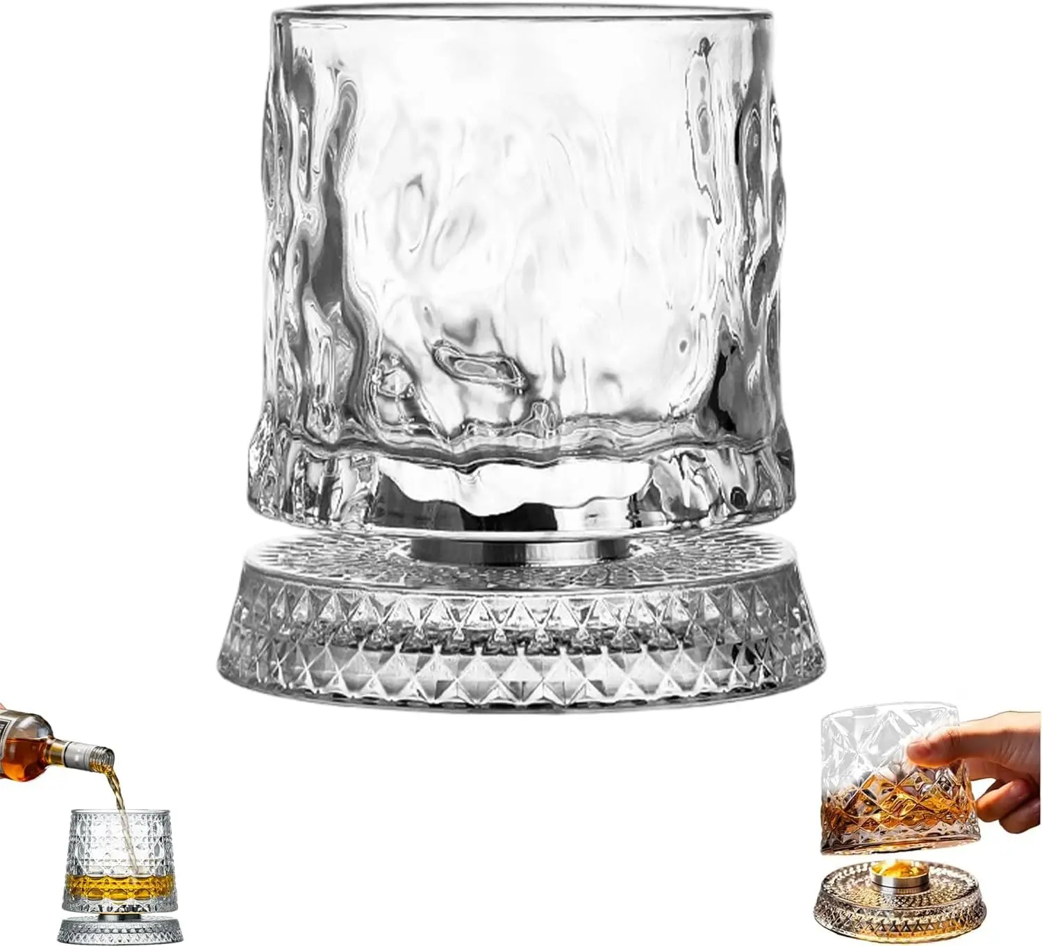 360° Spinning Crystal Whiskey Glass, Spinning Old Fashioned Tumblers with Stress-Relief Base, Luxury Gift for Scotch, Bourbon, Cocktail Lovers