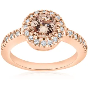 1ct Pave Diamond Morganite Halo Engagement Ring 14k Rose Gold