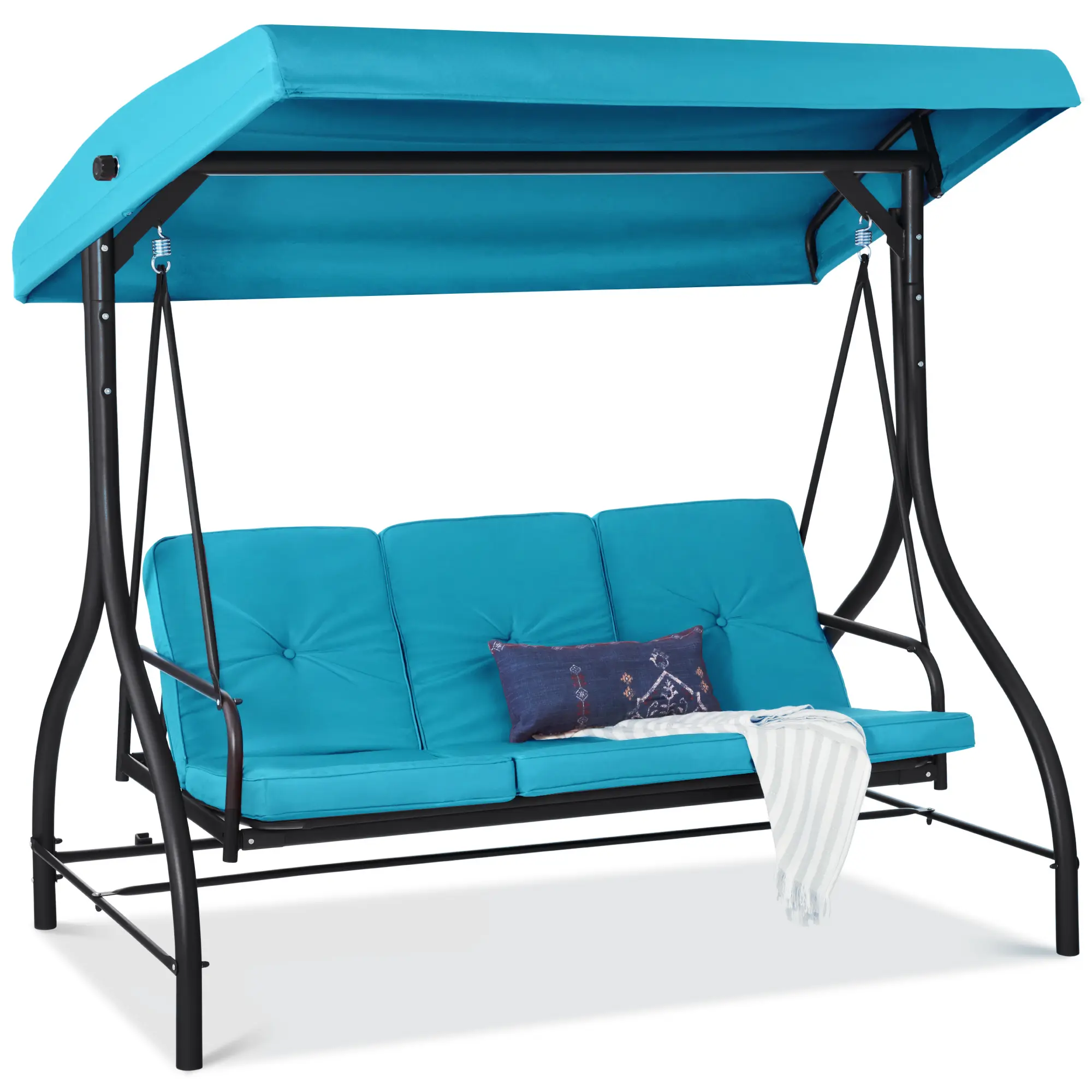 Best Choice Products 3-Seat Outdoor Converting Canopy Swing Glider Patio Hammock w/ Removable Cushions