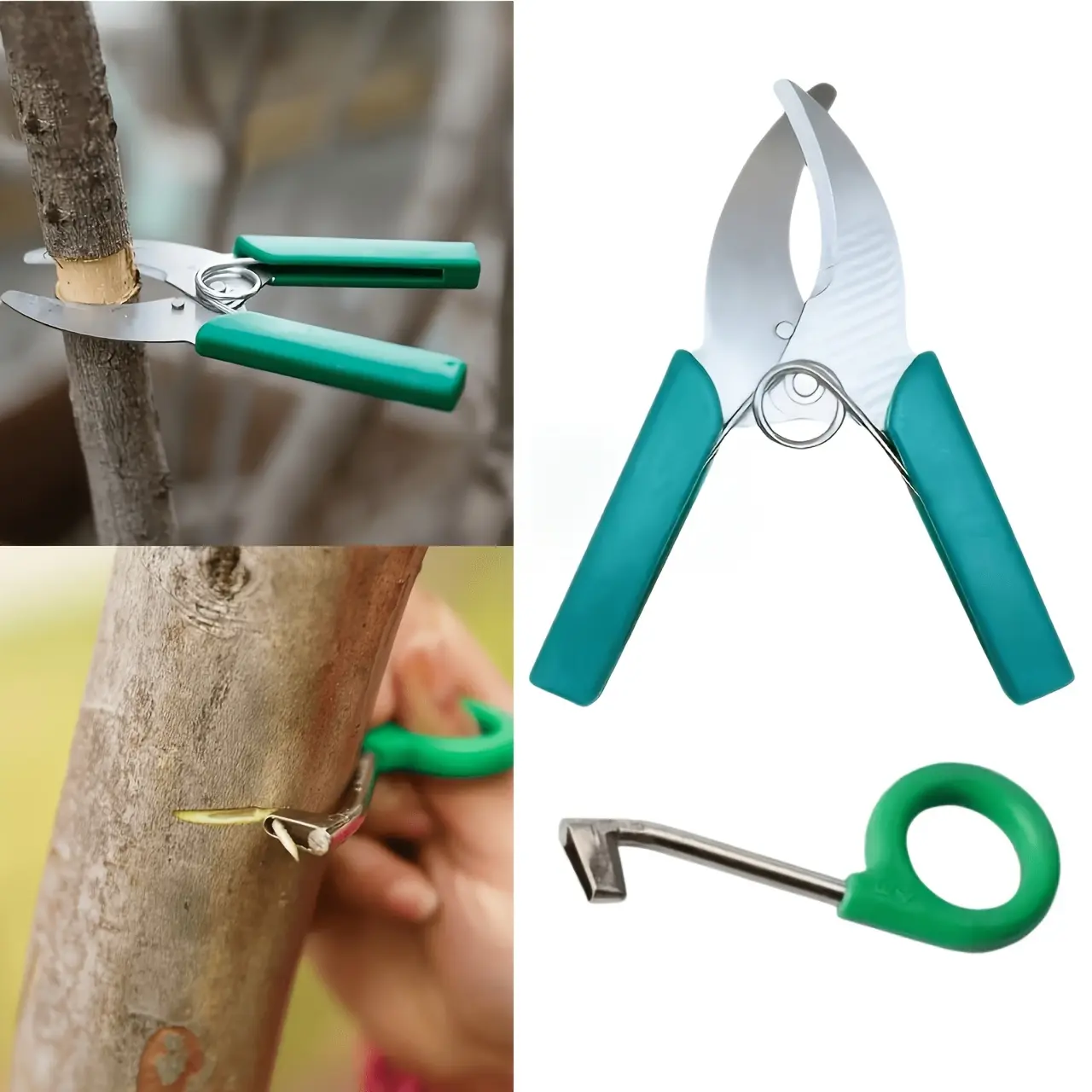 2pcs Fruit Tree Grafting Ring Stripping Shear Set, Yellow Handle with Teeth, Green Handle Without Teeth, Can Trim Branches, Can Also Ring Strip Fruit Tree Bark, Carbon Steel Material, a Perfect Tool for Trimming Branches And Grafting Fruit Trees
