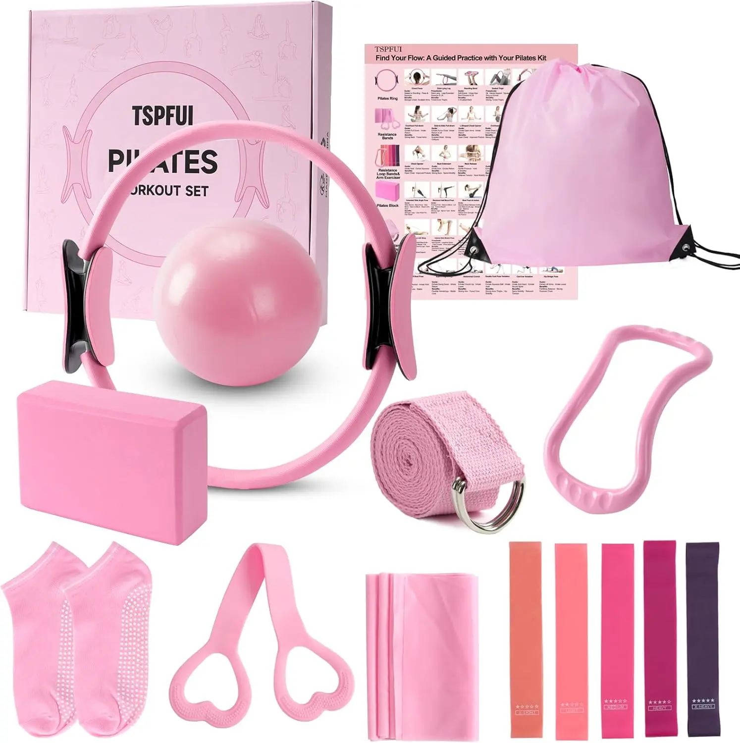 Pilates Kit for Women, Home Workout Equipment Set with Resistance Bands, Ring, Ball & Ankle Weights, Full Body Fitness Kit