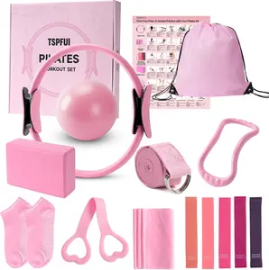 Pilates Kit for Women, Home Workout Equipment Set with Resistance Bands, Ring, Ball & Ankle Weights, Full Body Fitness Kit