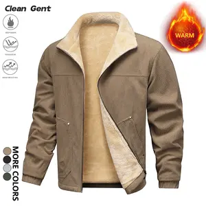 Clean Gent Men's Solid Corduroy Fleece Jacket, Regular Fit Casual Long Sleeve Coat Suitable for Autumn and Winter, Everyday Menswear, Overcoat