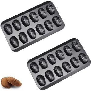 2 Pack Madeleine Pan, Spherical Scallop Madeline Bakeware 12-Cavity Heavy Duty Nonstick Madeleine Trays for Oven Baking