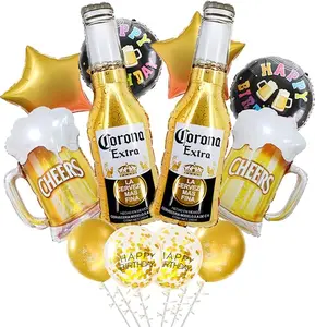 12pcs Corona Beer Mug Themed Party Supplies, Men Women Boys Girls Birthday Party Balloon Decoration, Corona Beer Pentagram Aluminum Film latex Balloon Decorations