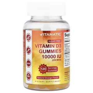 Vitamatic Vitamin D3 Gummies, Natural Orange, 250 mcg (10,000 IU), 120 Gummies