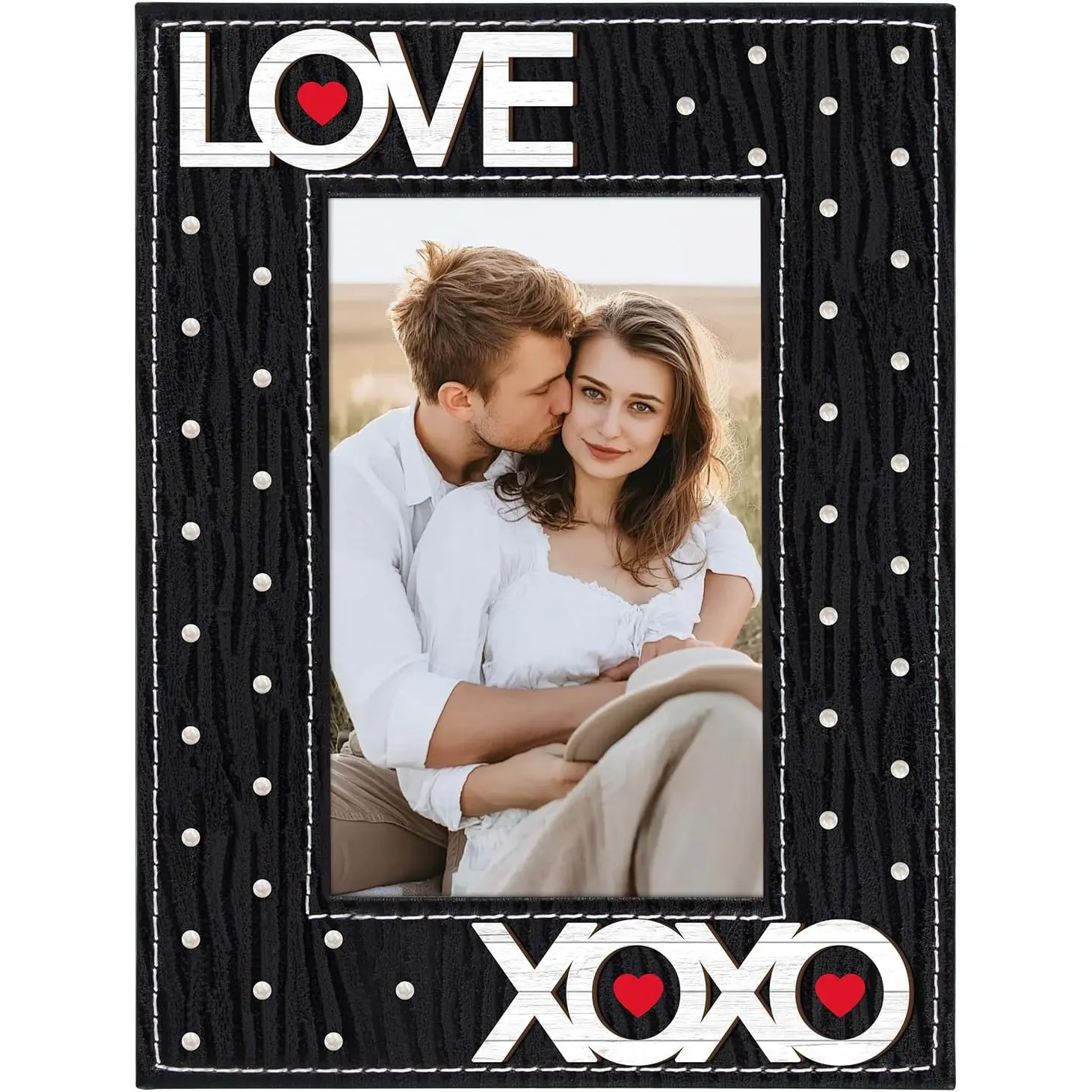 Black Love Picture Frame 4x6 Valentines Day Pictrue Frames Leather Photo Frame for Tabletop Valentines Day Gifts for Couple Men Family