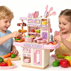 Cooking Kitchen Set Toy, Kids Kitchen Playset, Pretend Play Kitchen with 33PCS Realistic Play Food Toy and Accessories, Sink, Cooking Stove & Light for Girls Boys Toddlers