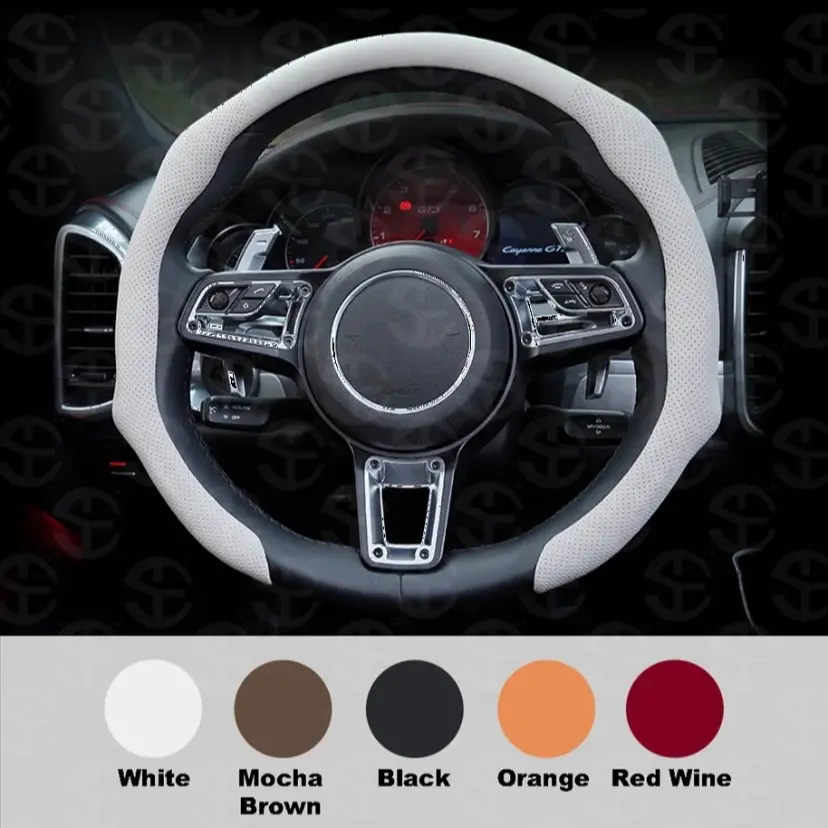 Napa Leather Steering Wheel Cover - Car Steering Wheel Insert Accessories, Universal Fit, Thin Look, Breathable, Anti-Slip Grip, Sweat-Absorbent, Comfortable Protection, Quick Turn, All-Season Automotive Accessory, Easy Installation