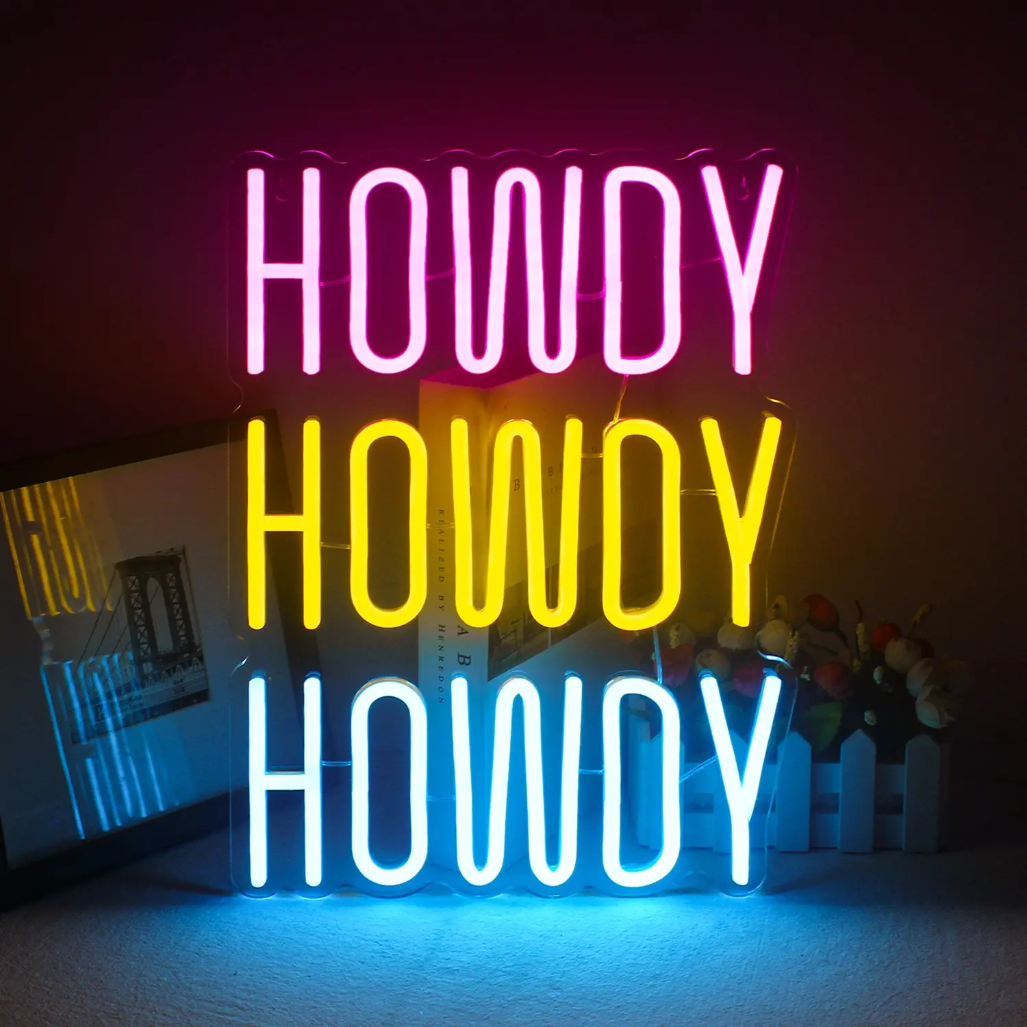 1pc Howdy LED Neon, Colorful Neon Wall-Mounted Decorative Lights, USB Powered Lighting for Home Office Use, Ideal for Bedroom, Store, Outdoor Indoor Decor Gifts