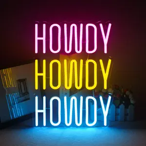 1pc Howdy LED Neon, Colorful Neon Wall-Mounted Decorative Lights, USB Powered Lighting for Home Office Use, Ideal for Bedroom, Store, Outdoor Indoor Decor Gifts