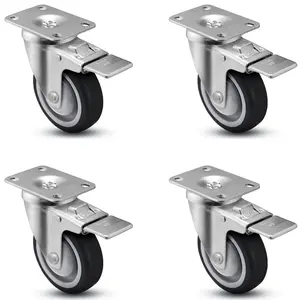 Caster HQ | 4" x 1-1/4" Total Locking Plate Casters | Set of 4 | Plate Size 2-3/8" x 3-5/8"