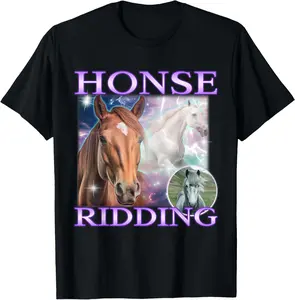 Horse Meme Funny Cringe Sarcastic Joke Hilarious Gen Z Y2K T-Shirt Pure Cotton Graphic Tees Menswear Top: Gifts for Men & Women