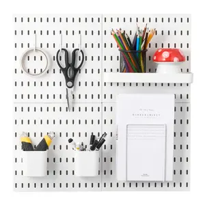 White Plastic Pegboard Combination Kit - 4 x 11in x 11in Panels, Accessories, Wall-Mount Installation Racks, Tool Organizer for Garage, Home Storage