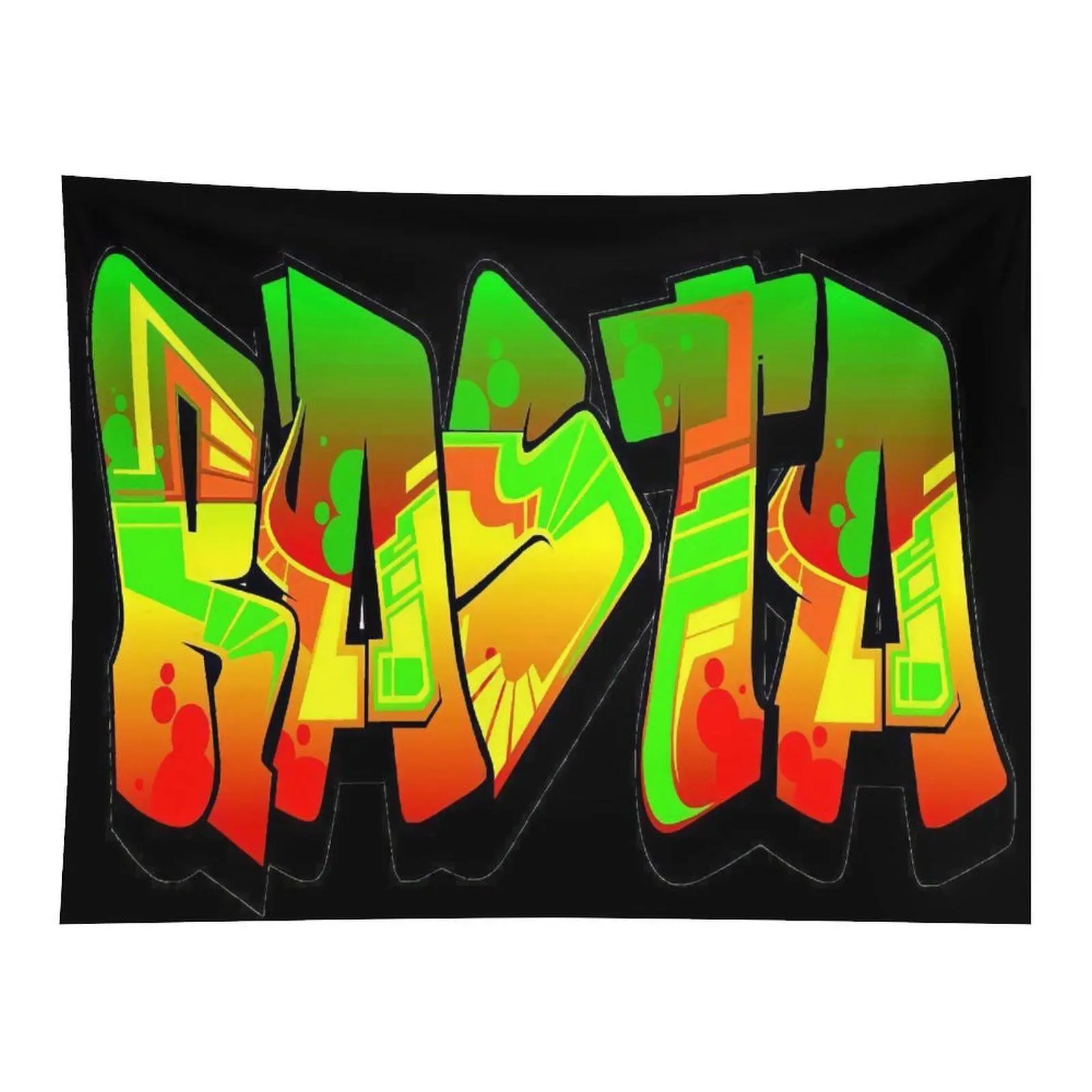 Rasta Style Bold Graffiti Letter Wall Tapestry Vivid Green Yellow Red Street Art Design Black Backdrop for Teen Room Hip Hop Home Decoration