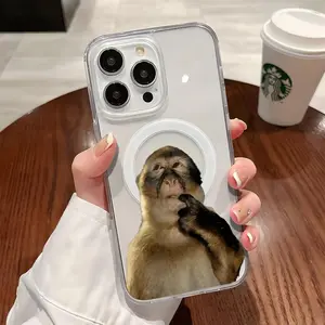 Cute Monkey Pattern Magnetic Clear Shockproof Protective Slim Thin Luxury Phone Case Cover for iPhone X Xsmax 11 12 13 14 15 16 17 Pro Max Plus Air MagSafe