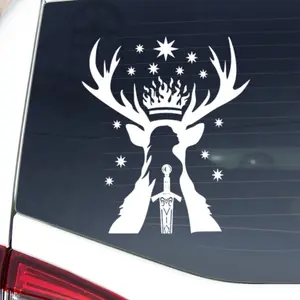 Fantasy Vinyl Decal Stag with Crown and Sword | Bookish Gothic Sticker | Reader Laptop Car Sticker