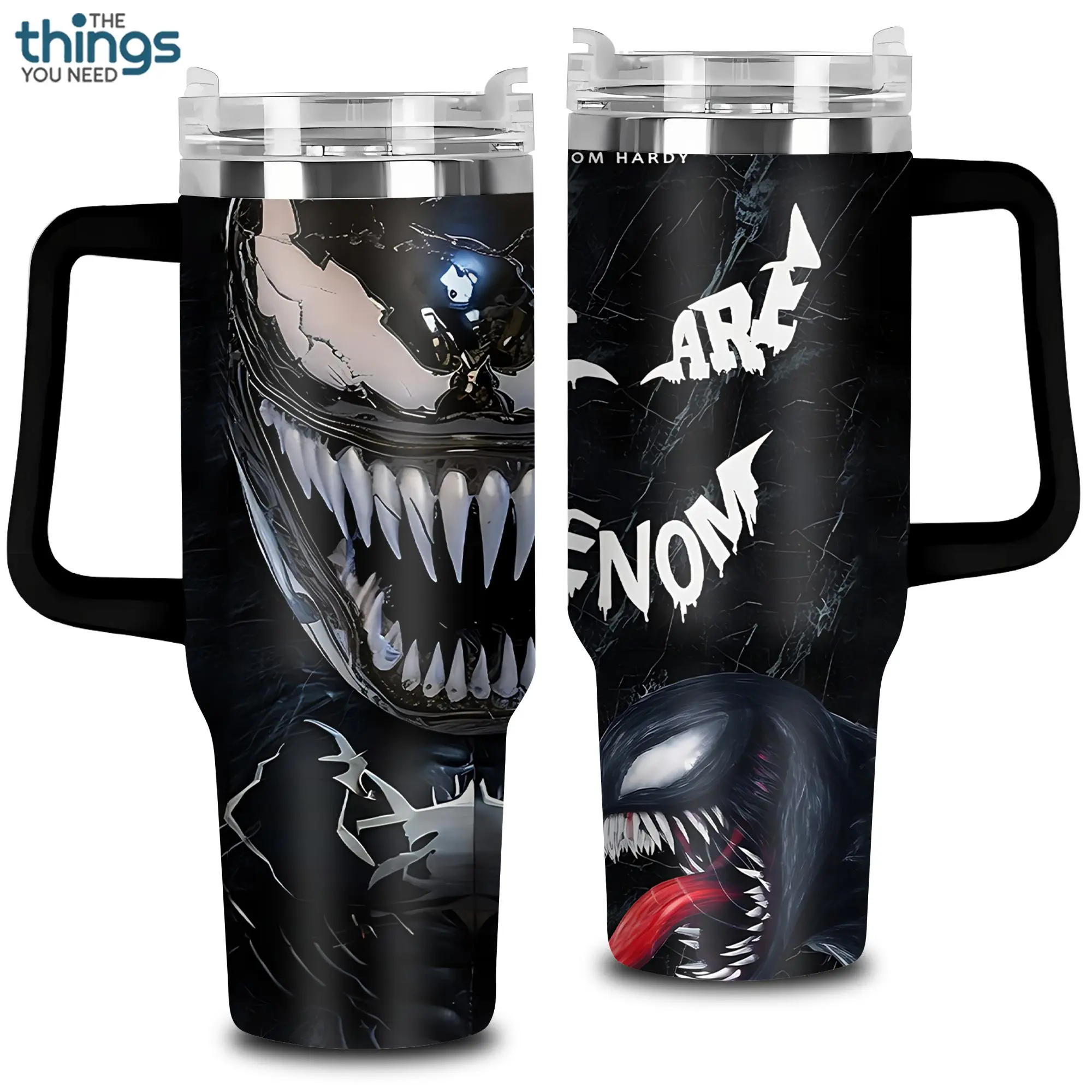 Venom V2 Dark Symbiote 40oz With Handle Tumbler, Alien Monster Stainless Steel Tumbler, Iconic Comic Villain Drinkware, Retro Black Web Design, Venom Fan Gift, Perfect Gift For Superhero Movie Lovers