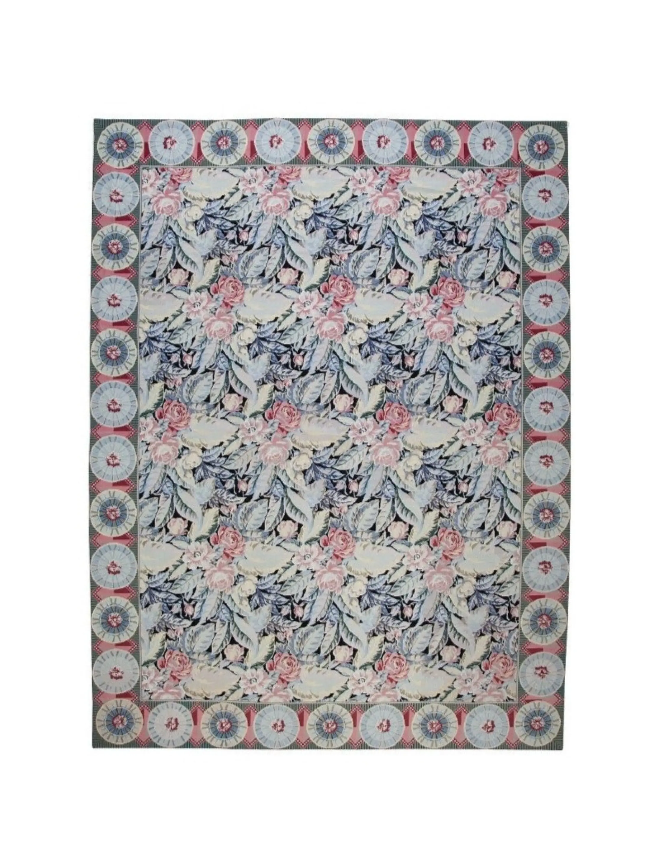 752 - China Floral Needlepoint French Country Handmade Wool Area Rug
