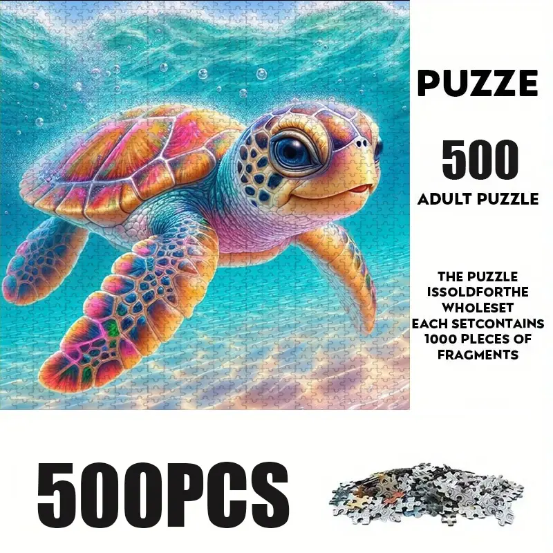 500 Piece Swimming Turtle Puzzle, Large Adult Family Interactive Toy, DIY Home Decor Brain Challenge, Holiday Scene, Perfect Gift