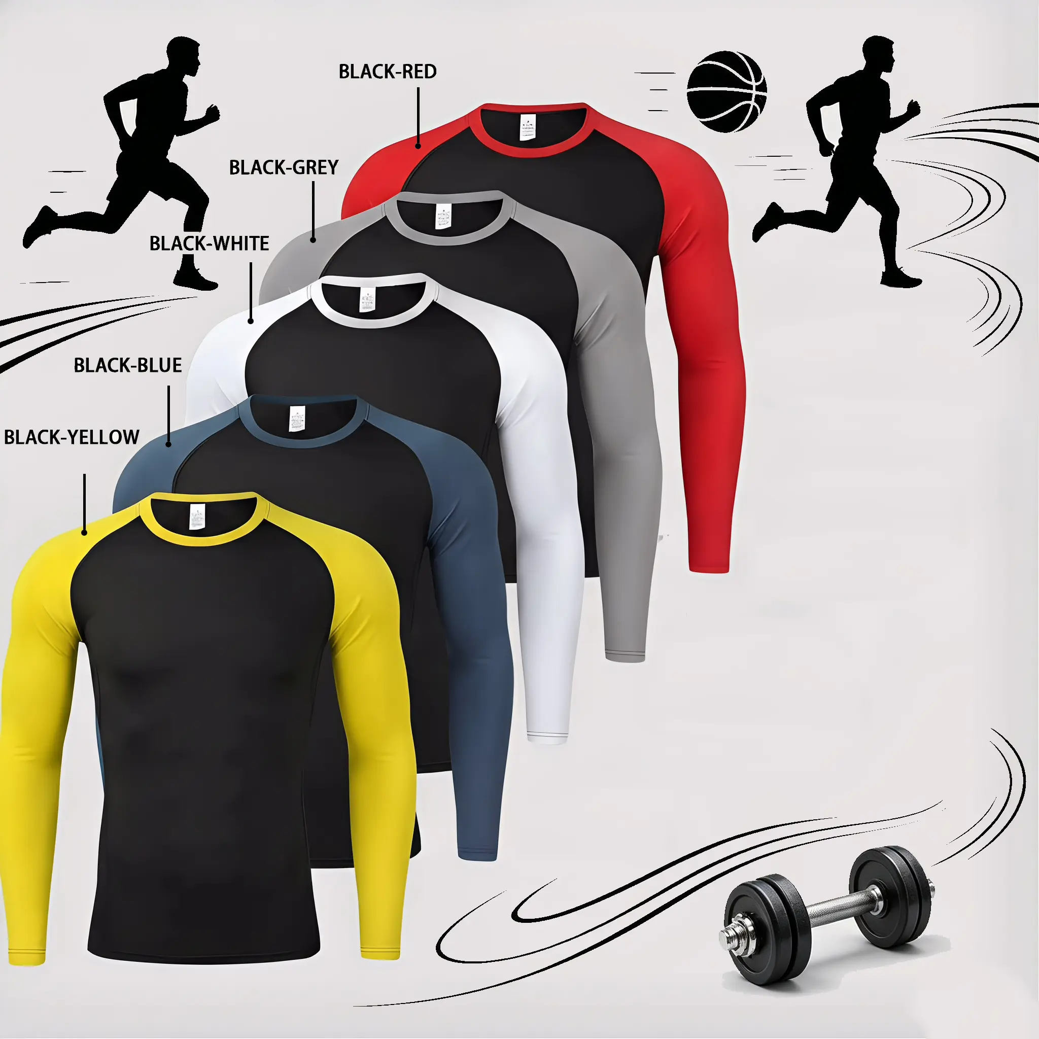 5-Pack Men’s Compression T-Shirts, Quick Dry Slim Fit, Moisture Wicking Athletic Gym Shirts for Workout, Running, Compression Shirts