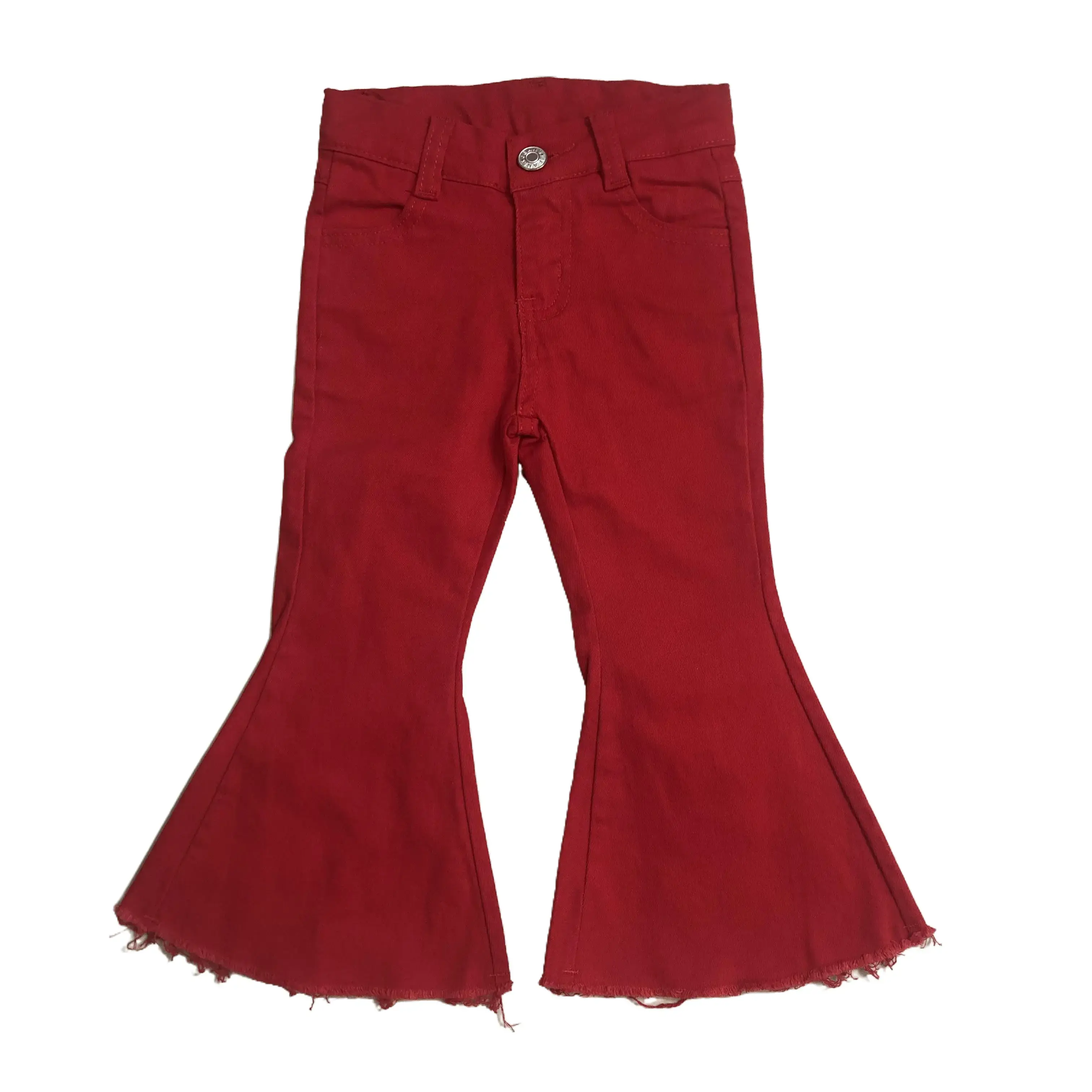 Girls' High-Waisted Elastic Waistband Red Bell Bottom Jeans - All Seasons Party Wear, Valentine's Day Clothes, Style P0083