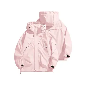 Men's trench jacket, with hooded zip pocket and adjustable pull rope, suitable for spring and autumn outdoor sportswear, suitable for hiking camping, casual wearable fitness equipment, functional design, durable fabric