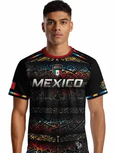 Mexico Soccer Jersey Aztec Calendar, Color Accents Blue, Casual Fitted Long Sleeve Top, All Seasons Wear, Football JerseyMexico Soccer Jersey Aztec Calendar, Color Accents Blue, Casual Fitted Long Sleeve Top, All Seasons Wear, Football Jersey