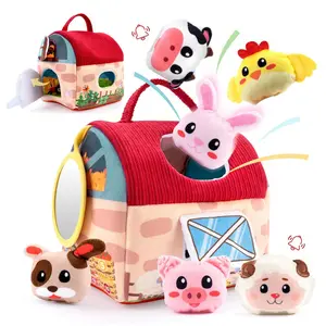 Animal Farm Plush Puzzle Toy, Baby Toy, Animal Farm Plush with Ring Bell, Mirror, and Foldable Decorative Sensory Toy, Stuffed Animal Toy for Newborn Boys and Girls, Suitable for 6-12 Month Old Infants, Montessori Toy Gift.