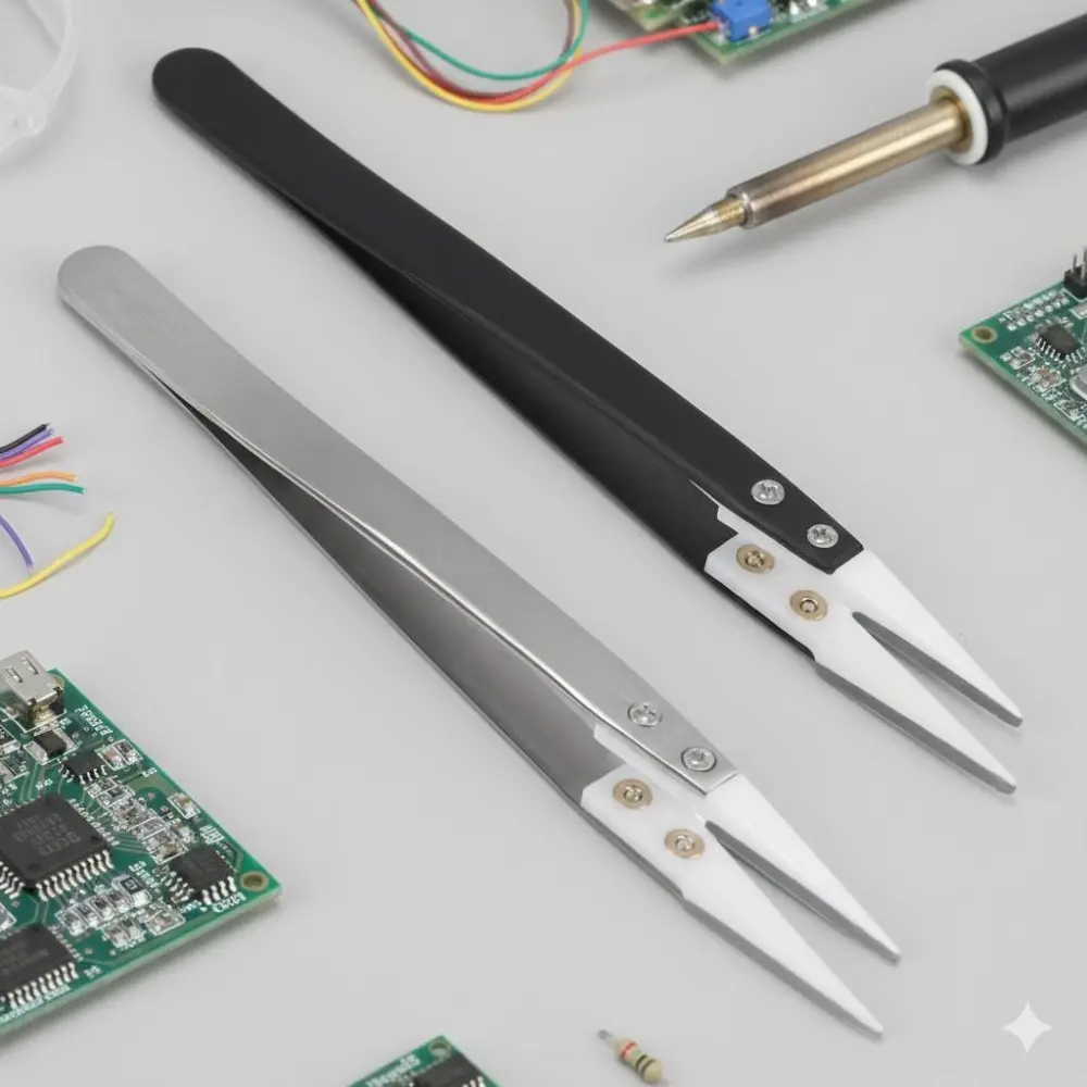 Precision Ceramic Tip Tweezers: Industrial, Anti-Magnetic, Heat-Resistant, Non-Conductive Tools for Electronics Repair, Jewelry Making, Lab Work, DIY Crafts, Micro Component Handling & Model Building. Essential for Professional & Hobbyist Use.