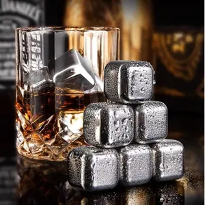 304 Stainless Steel Ice Cubes Set (6 Pieces), Food Grade Reusable Square Ice Blocks, Anti-Slip Ice Picks, Home Bar Accessories, Ideal for Whiskey, Wine, Soda, Juice