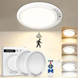 2026 Upgraded Rechargeable Motion Sensor Ceiling Light with Remote - 10000mAh Magnetic Wireless Light, Battery Powered for Closet Shower Pantry Stairs - No Drill Installation