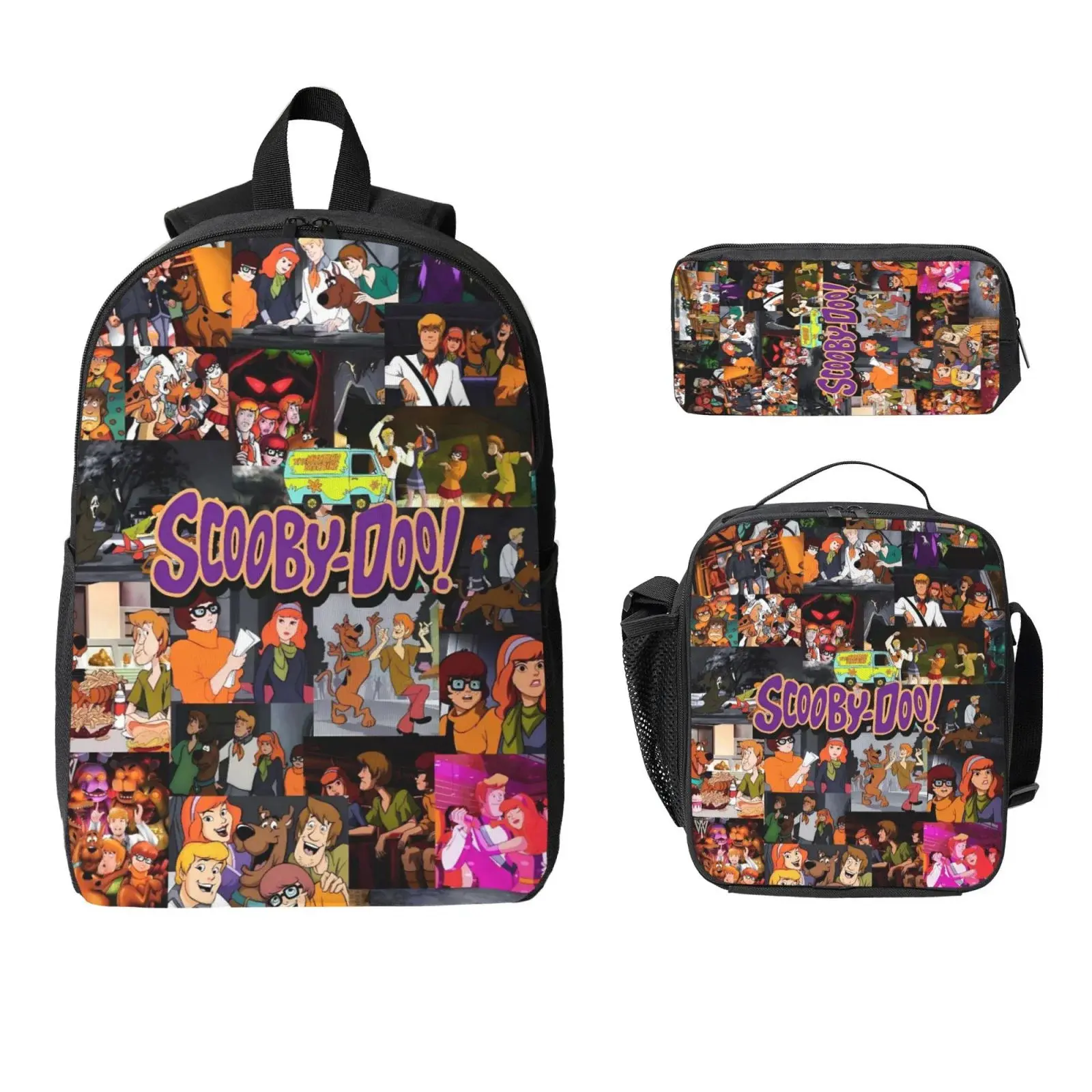 Scooby-Doo Cartoon 3-Piece Anti-Tear Polyester Backpack Set - 17x12.6x5.1 Inch, Large Compartment, Zip Closure, Laptop Fit, with Lunch Box & Pencil Case for School & Work, Fabric