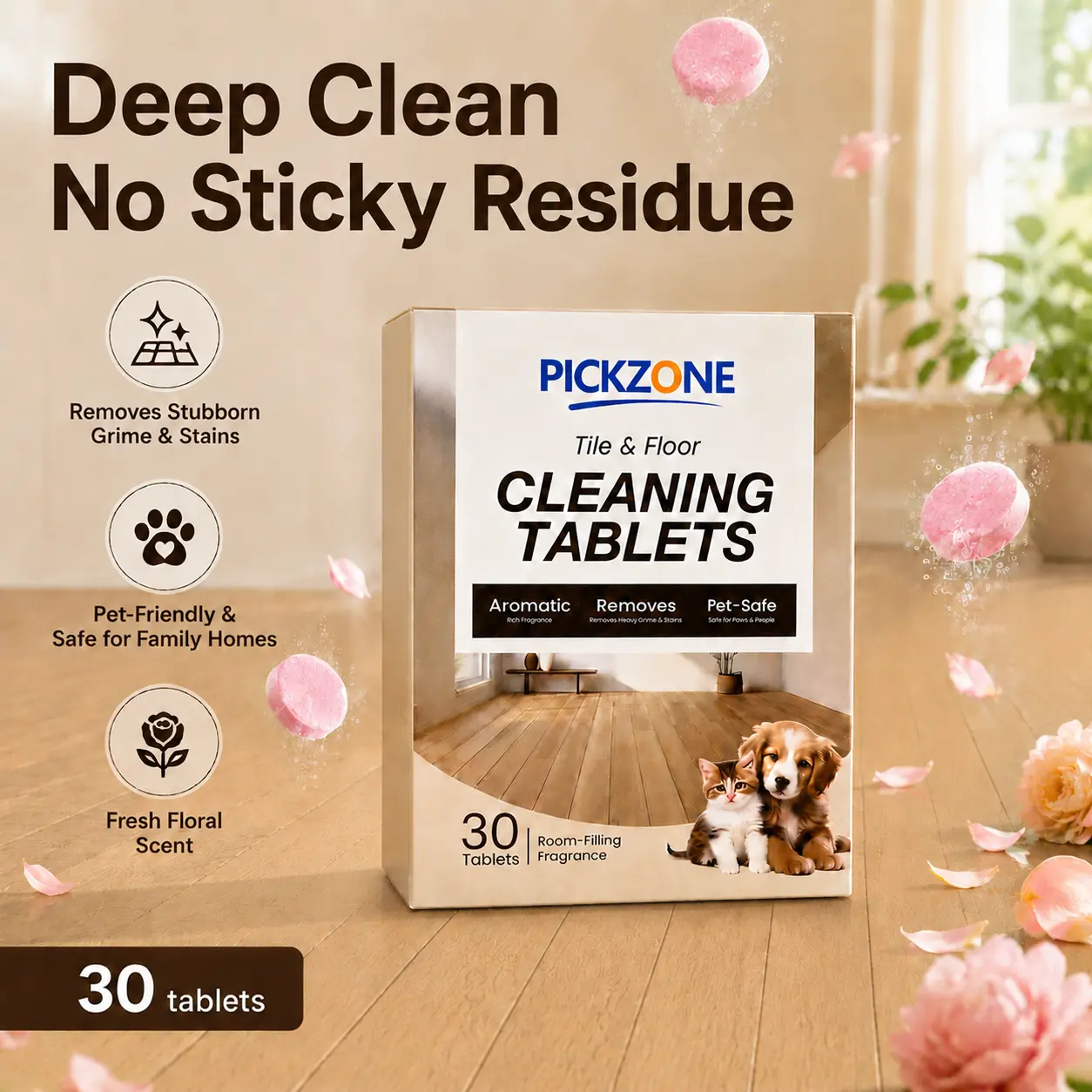 PICKZONE Tile & Floor Cleaning Tablets 30-Tablets — 2026 New Formula, Deep Cleaning for Various Floor Types; Removes Deep-Seated Dirt Without Leaving No Sticky Residues