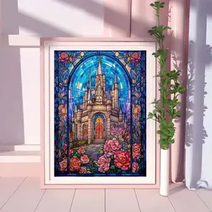 5D DIY Full Drill Round Diamond Painting - Diamond Art Kit Castle, Rose, Stained Glass Mosaic, Canvas - DIY Decor, Home Wall Decoration, Suitable for Halloween and Christmas, Birthday and Anniversary Gifts