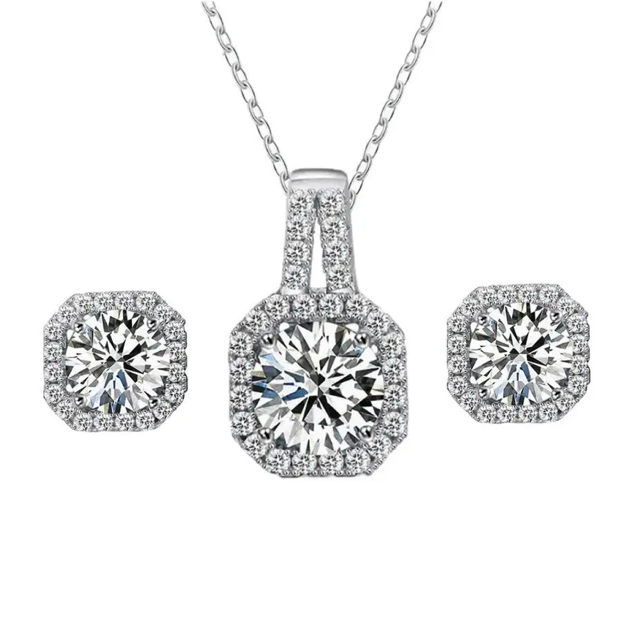 Classic Moissanite Necklace and Earrings Set for Women