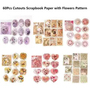 60 Packs Vintage Floral Pattern Scrapbook Material Paper Kit, Retro Pattern Decorative Aesthetic Paper for Journal Scrapbooking Decoration DIY Crafts