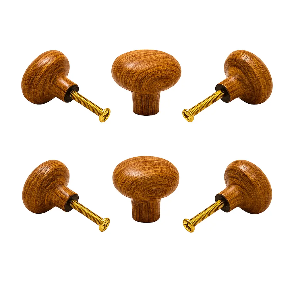 Classic Wooden Ceramic ball Knob (Pack of 6) – Natural Wood Finish & Easy Install for Cabinets & Drawers By CDNY