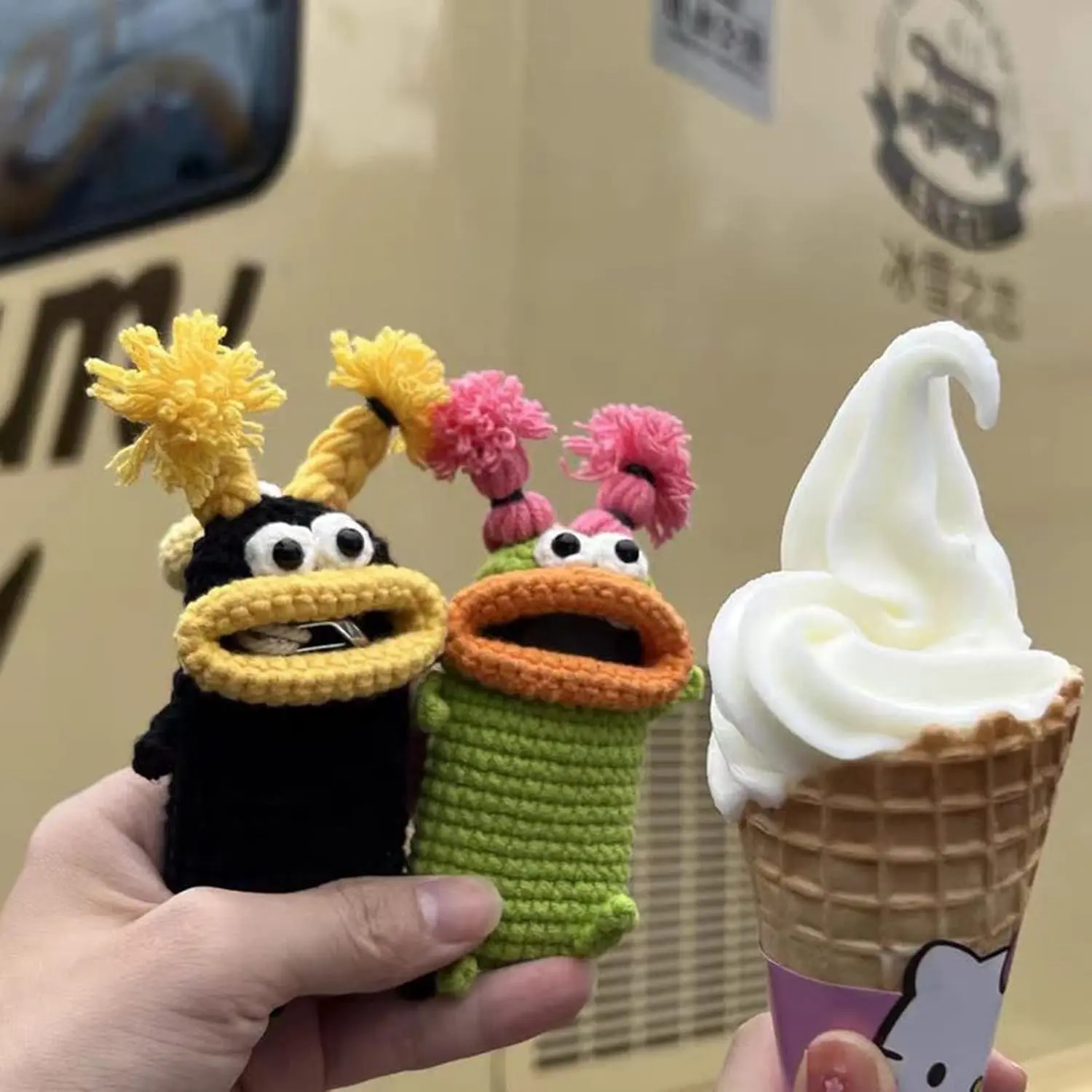 きゅーちゃん Winter Essentials Funny Handmade Crochet Monster Keychain – Cute