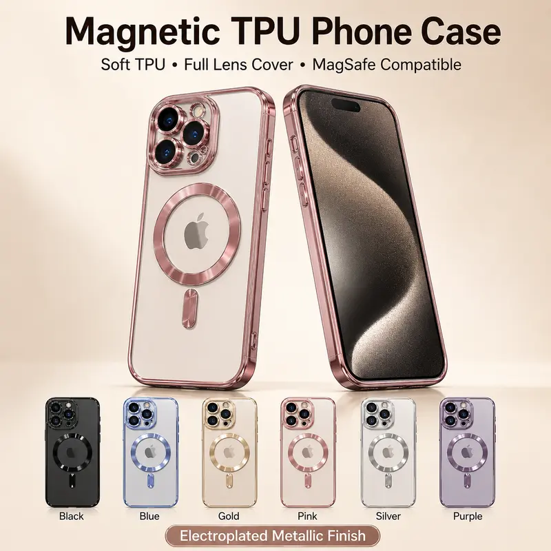 Magnetic MagSafe-Compatible Soft TPU Plating Phone Cover Casing for iPhone 18Pro 18Promax 17 Air/17/16/15/14 Pro/14/13/12/11 Pro Max Plus - Clear, Black, Shockproof, Full Lens Protection Mobile Phone Accessories,techvibes