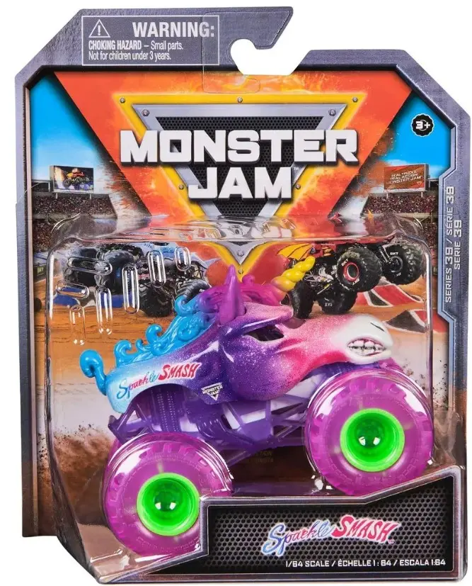 Monster Jam, Sparkle Smash Monster Truck, Die-Cast Vehicle, 1:64 Scale