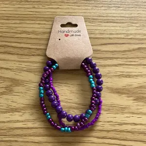 Handmade Purple Seed & 6mm Beaded Bracelet Stack with Metallic Blue Beads High Quality Elastic String Nickel and Latex Free