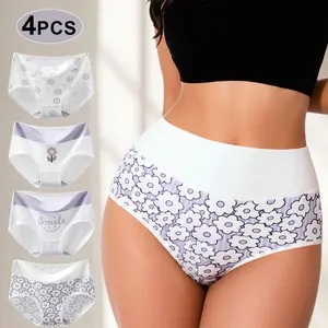 HOTCOM Plus Size Women’s Casual Elegant High-Waist Panties – Soft Breathable Floral Briefs, Everyday Womenswear Comfort