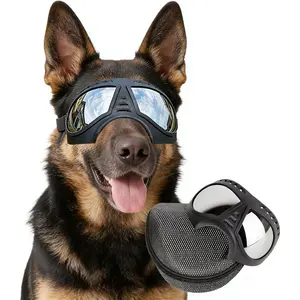 Dog Goggles for Large Dogs, Wide Snout & Soft Frame, Tactical Driving Sunglasses for Medium to Large Breed Dogs, Anti-UV Dog Eye Protection, Windproof Dustproof, Adjustable, Black