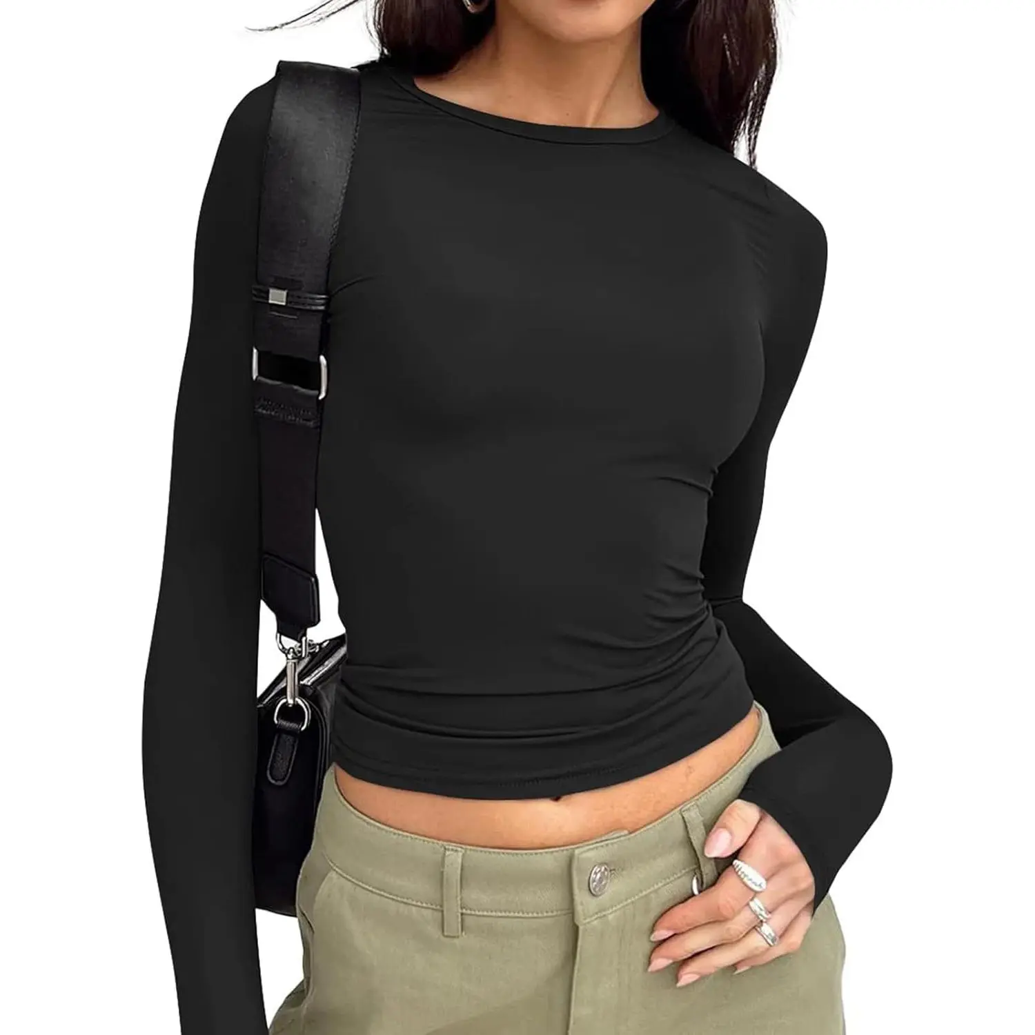 Trendy Queen Women's Long Sleeve T Shirts Fall Fashion 2026 Basic Y2k Tops