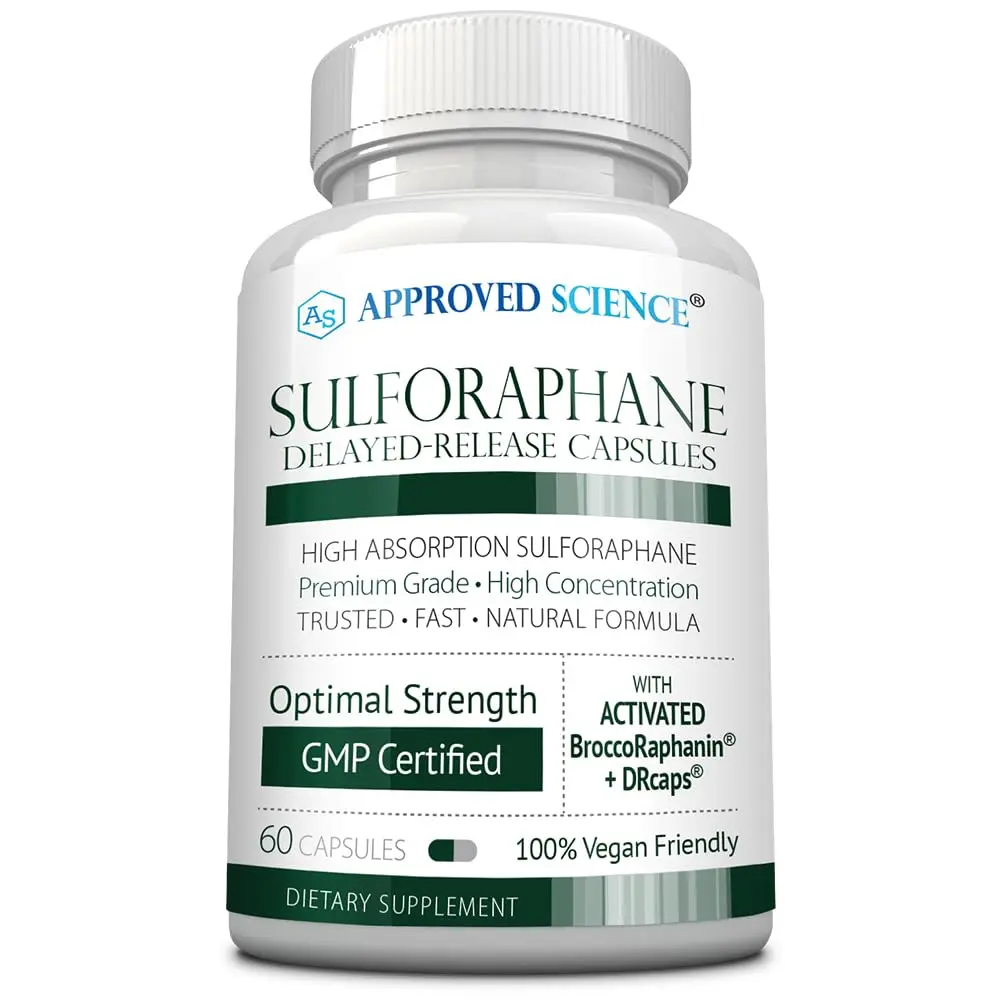 Approved Science Sulforaphane 200mg Broccoli Seed Extract Delayed Release Vegan Capsules with 300mg Broccoli Powder Supplement